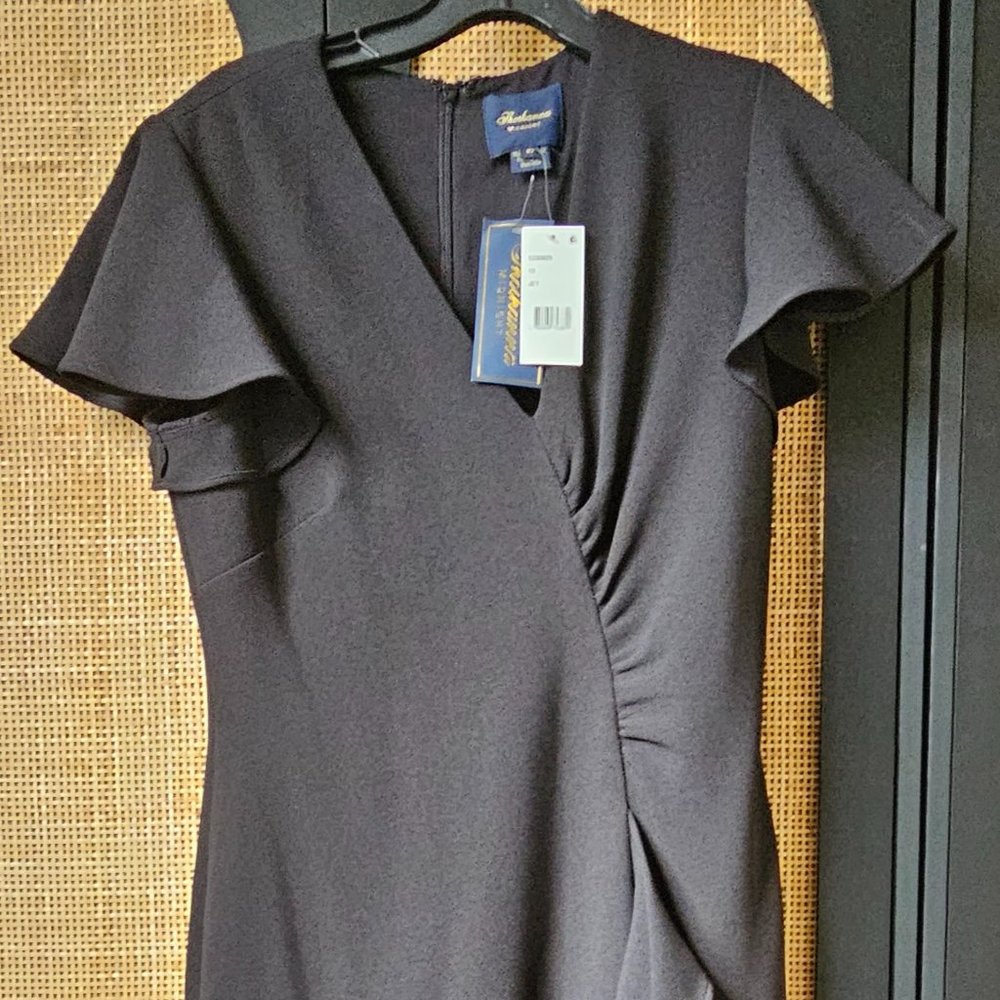 SHOSHANNA MIDNIGHT Black Flutter Sleeve Ruched Ruffle Dress 10 Holiday Party